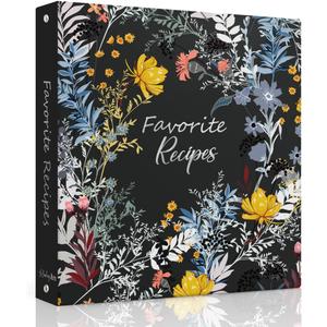Recipe Binder with Plastic Sleeves, Full Page Cards and Dividers, Recipe Binder 8.5x11 3 Ring, Blank Recipe Book Binder to Write in Your Own Recipes (Blossom)