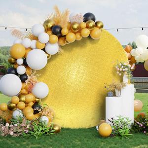 7.2ft Gold Glitter Sequin Round Backdrop Cover - Luxurious Golden Circle Photography Background for Birthday, Wedding, Bridal, Baby Shower Party Decor