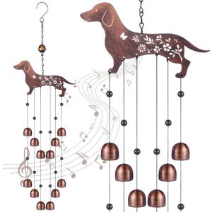 24 Inch Christmas Dachshund Dog Wind Chimes Decor for Outside Garden Christmas Wiener Dog Gift for Women Metal Animal Windchimes with 12 Bell Pet Memorial Gift for Xmas Patio Yard Lawn Decor