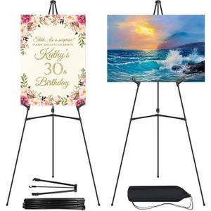 2PCS Black Easel Stand for Wedding Sign Stand, 65 Inch Adjustable Metal Easels for Display, Portable Folding Easel for Wedding, Display Show, Arts, Poster with Portable Bags
