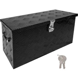 24 Inch Tool Box Flatbox Truck Bed Toolbox, RV Storage Organizer, Truck Tools Chest Box With Side Handle & Lock Key Compatible with Trailer Pickup, Black Aluminum 5 BarTread ToolBox, (24"x10"x11") (24"x10"x13")