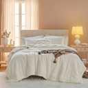 Fluffy King Comforter Set - Sherpa Comforter Set King Size Winter Use Warm Fleece Luxury 3 Pieces Bedding Comforter with 2 Pillow Shams Microfiber Plush Bed Set- Thanksgiving Choice (Cream-White)