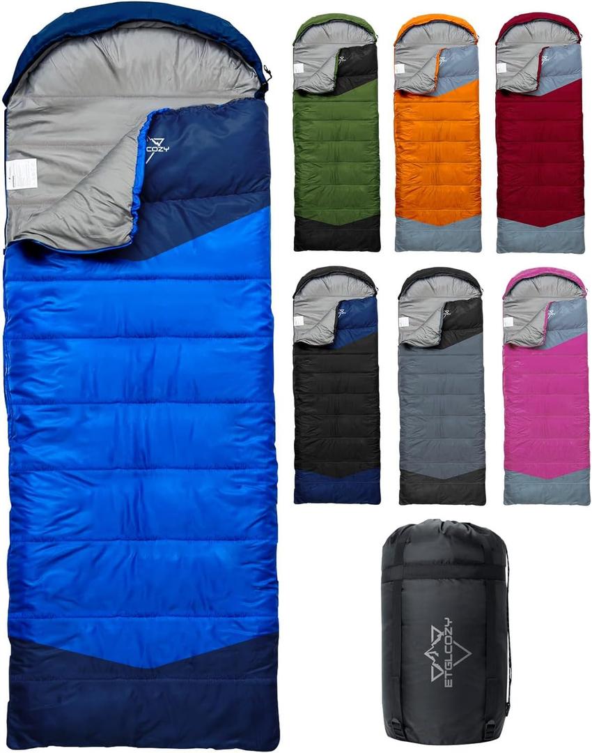 ETGLCOZY Sleeping Bags for Adults Cold Weather & Warm - Backpacking Camping Sleeping Bag for Kids 10-12 Girls Boys, Lightweight Compact Hiking Essentials Gear Sleep Must Haves (Blue, 3.3lbs/50-80℉)