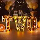 Two Safari Wild Birthday Decorations for 2 Year Old Girl and Boy,Light Up Letters Two Sign for 2nd Birthday Centerpiece Table Decorations,Jungle Animal Party Supplies Backdrop Wall Decor