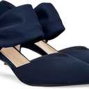 Coutgo Womens Low Kitten Heel Dress Shoes Pointed Toe Slip on Ankle Strap Cutout Elegant Party Wedding Pumps (10, Navy)