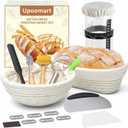 Soudough bread baking supplies, Upoomart Banneton Bread Proofing Basket Set of 2, 9 Inch Round & 10 Oval Cane, 34oz Sourdough Starter Jar Kit, Dough Scraper Linen Liner