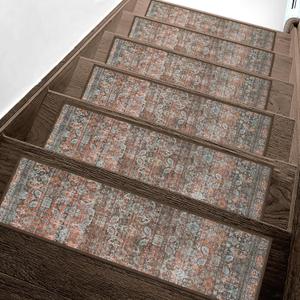 Carpet Stair Treads Non Slip 15PCS, 8" X 30" Edging Stair Runner for Wooden Steps Indoor, Resistant Stair Rug with Reusable TPE Adhesive Backing, Residue Free Mat for Elders, Pets, Terracotta (Terracotta | Non Slip)