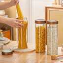 Wissy&Konny 3 Pack Glass Pasta Storage Containers with Screw wood Airtight Lid, 70oz Tall Glass Jar with Lid Spaghetti Container Storage for Pasta,Spaghetti,Cereal (132 Pantry Labels)