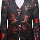 SWOTGdoby Boys Suits 3 Piece Gold Paisley Floral Suit Set Slim Fit Tuxedo Embroidery Suit Blazer Vest Pants, Size 120