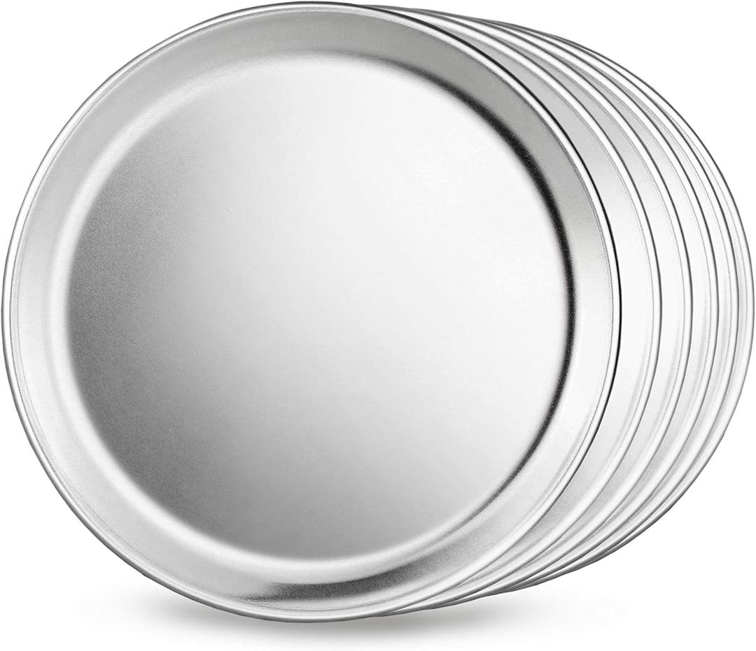New Star Foodservice 51001 Restaurant-Grade Aluminum Pizza Pan, Baking Tray, Coupe Style, 8-Inch, Pack of 6 (8-Inch (Pack of 6), Silver)