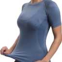 RUNNING GIRL Seamless Workout Shirts for WomenShort Sleeve T-Shirt Stretch Tees Quick Dry Gym Athletic Tops (Blue, XL)