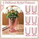 5 Pcs (H:7" W:4") Embossed Flower Vase Pedestal Glass Vase Big Base Thickened Crystal Vintage Vases for Valentines Day Wedding Home Decor Table Centerpiece House Warming Gifts(Pink)