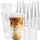 100 Pack 20 oz Plastic Cups with Lids and Straws, Disposable To Go Coffee Cups for Iced Coffee, Cold Drinks, Smoothie and Milkshake
