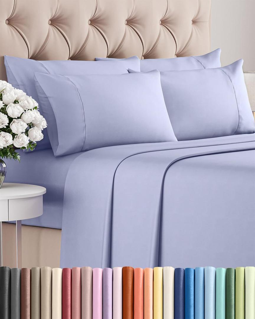 Queen 6 Piece Sheet Set - Comfy, Breathable & Cooling - Hotel Luxury Bedding for Women, Men, Kids, Teens & Children - 1 Flat & 1 Fitted Sheet & 4 Pillowcases w/ Deep Pockets - Wrinkle Free - Lavender