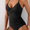 B2prity Women's One Piece Swimsuits Tummy Control Front Cross Bathing Suits Tie Back Slimming V Neck Swimwear (Black, S)
