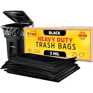 95 Gallon Trash Bags 2 Mil Black - 25 Count Large Trash Bags - Individually Folded - 96 Gallon Trash Can Liners - 61W x 68L