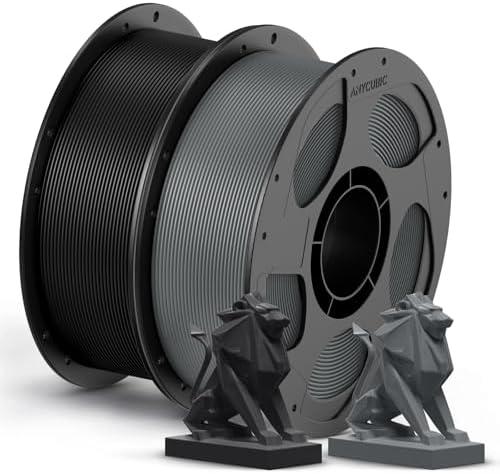 ANYCUBIC PETG Filament 1.75mm Bundle, 3D Printer Filament, Dimensional Accuracy +/- 0.02mm, Exceptional Toughness, 1KG Reusable Spool, 2KG Texture Grey + Black,2pcs