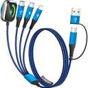 Multi Charging Cable for iPhone Watch Charger, 4 in 2 USB A/C Phone Charger Cord with Dual Type-C/IP, iWatch Cable Nylon Travel Essentials Compatible with iWatch/Phone 17-11/Pod/Android, 5FT