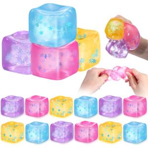 16 Pcs Stress Cube with Snowflakes Slow Rising Ice Cube Stress Balls for Adult Sensory Squeeze Cubes for Anxiety Relief Prizes Goodie Bag Stuffers (4 Color), 1.77 inches