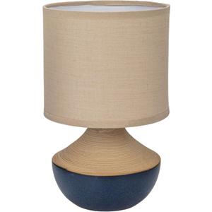 Creative Co-Op Stoneware Portable Table Lamp with Linen Shade, Black and Natural