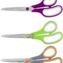 Amazon Basics Stainless Steel Scissors for Office, Crafts, Multipurpose, Sharp, Comfort Grip, PVD Coated, 3 Pack, Multicolor