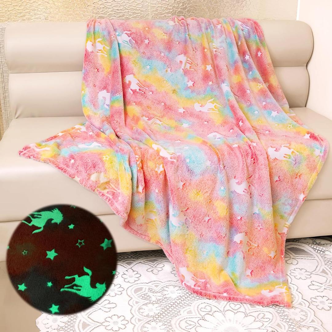 Unicorn Blanket for Girls, Unicorn Glow in The Dark Blanket, Pink Unicorn Blanket for Kids, Soft Fleece Blanket Throw 50"x60"