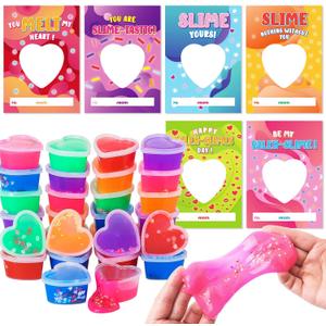 OCHIDO Valentines Day Cards for Kids- 30 Set of Heart Shape Slime with Valentines Greeting Cards - Valentine Exchange Gifts for kids ,School Event /Classroom Prizes,Valentine's Party Favors