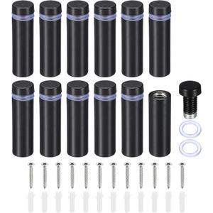 PATIKIL 1/2 x 1.6 Inch Sign Standoff Screws, 12 Set Stainless Steel Wall Standoff Mounting Hardware Advertising Glass Nail for Hanging Acrylic Picture Frame Acrylic Panel, Black