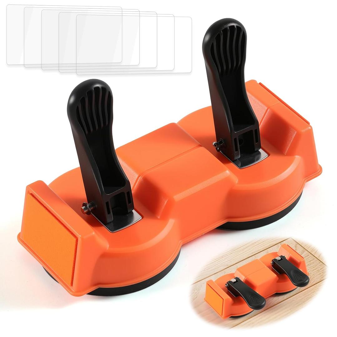 Double-Sided Heavy Duty Floor Gap Fixer Tool, Laminate Flooring Tools with Enhanced Suction Cup & 5 PCS Sticky Pads for Wood Floor, Laminate, Vinyl Plank, Hardwood