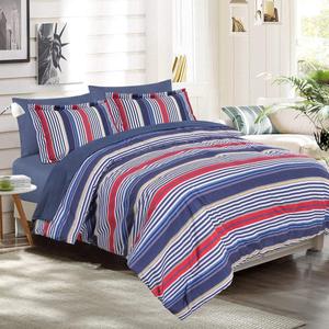 EMME Queen Comforter Set - 7-Piece Bed in a Bag for All Seaon, Ultra Soft Bedding Set with Comforter, Flat Sheet, Fitted Sheet, Pillowcase, Pillow Sham (Striped Navy & Red, Full/Queen)