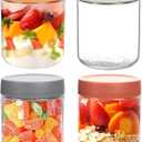 4 pack 16oz Thick Glass Jar with Lid for Overnight Oats,Reusable Leak Proof Wide Mouth Mason Jar perfect for Overnight Oats Fruit Salad Dressing Snacks Cereal Sauce Beans Condiment,Dishwasher Safe