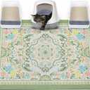 Glittme Cat Litter Mat with Non-Slip Bottom Litter Box Mat 47"X35" Litter Trapping Mat Easy to Clean Washable Cat Food Mat for Kitty,XXL (Bean Green)
