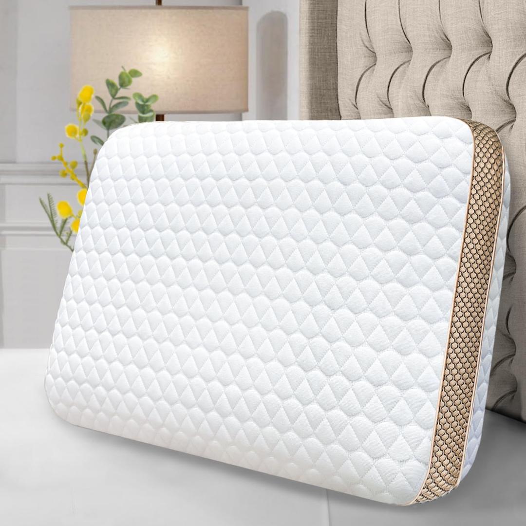 Memory Foam Pillows Standard Size, Medium Firm Pillow for Sleeping, Orthopedic Bed Pillow for Side, Back Sleepers, Ventilated Gel Foam Pillow with Washable Cover, 23.6" x 15.7"x 5.1"