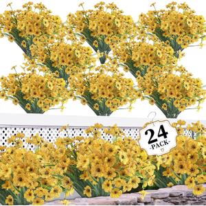 ColoPlay 24 Yellow Bundles Artificial Flowers for Outdoors/Indoors Fake Flowers Plants for Indoor Outside Garden Porch Window Box Home Wedding Farmhouse