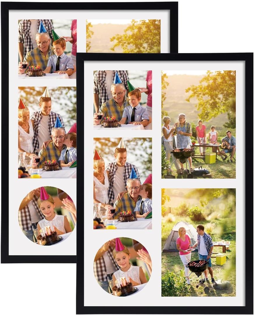 PHAREGE Black Multi Size Picture Frames Collage for Wall, Collage Frame Set for 5x7, 4x4, 4x6 Pictures with Mat, 10x15 Photo without Mat, Vertical or Horizontal Display on the Wall, 2 Pack