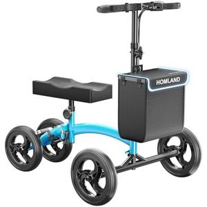HOMLAND Knee Scooter for Foot Injuries Ankle Surgery, Foldable Steerable Knee Walker with Dual Brakes System, Height Adjustable Handle & Seat, Removable Storage Bag, 300 lbs Capacity