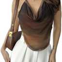 RoseSeek Women's Floral Draped Neck Halter Top Sleeveless Backless Crop Camisole Tops Clubwear Size S