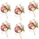 AuroraAria Dusty Rose Boutonniere for Men,Set of 6,Groom Boutonniere for Wedding,Anniversary,Homecoming,Formal Dinner Party,Wedding Decor,Artificial Dusty Rose Rose