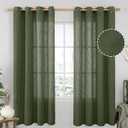 LAMIT Olive Green Linen Curtains 72 inches Long for Living Room, Soft Thick Semi Sheer Light Filtering Bronze Grommet Window Treatments Neutral Drapes for Bedroom, 2 Panels Set, 52 x 72 Inch (52"W x 72"L (Pack of 2))