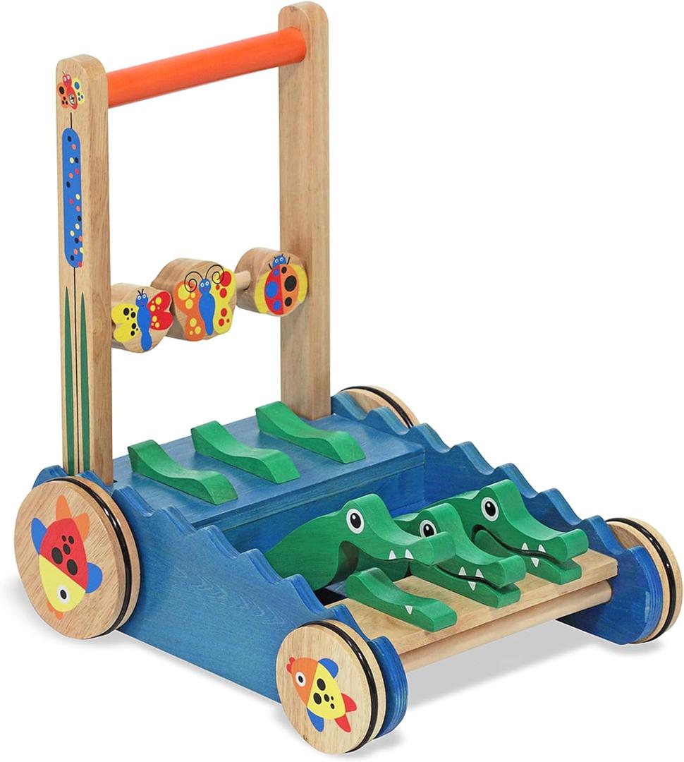 Melissa & Doug Deluxe Chomp and Clack Alligator Push Toy and Activity Walker - Wooden Baby Push Walker For Ages 1+
