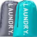 2 Pack XL Travel Laundry Bag, Machine Washable Dirty Clothes Organizer with Drawstring,Large Enough to Hold 4 Loads of Laundry, Easy Fit a Laundry Hamper or Basket Travel Essentials 24" x 36" (Blue+Grey)