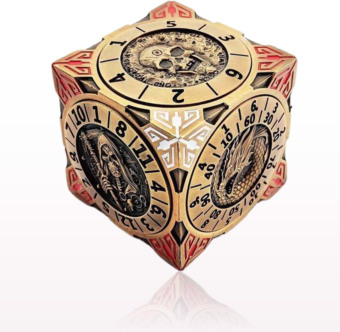 Iemegumi 6 Sided Spinner DND Dice - Metal D4 D6 D8 D10 D10% D12 D20 All in One D&D Set - Cool Role Playing Gifts for Dungeons and Dragons TRPG MTG Games Lover Players (Bronze)