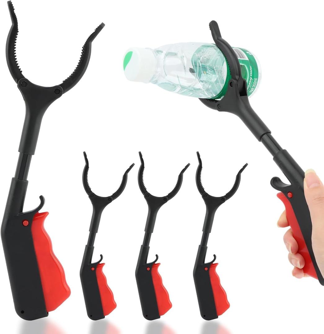 Trash Grabber Tool 4pcs 30cm 12inch Short Grabber Reacher Tool Claw Rubbish Tong Lightweight Portable Grabber for Adults Seniors Litter Pickers Black Red