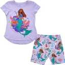 Disney Girls' Disney's the Little Mermaid (Live-action) Girls T-shirt & Bike Short 2pc Set - Ariel, Flounder, Sebastian - Girl 4-16 (XL)