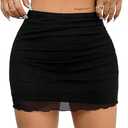 Avanova Women Mesh Bodycon Mini Skirt High Waist Ruched Summer Short Skirt, Size XXL