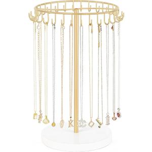 Mkono Necklace Holder Metal Jewelry Display Stand Necklace Organizer with 30 Hooks for Storage and Hanging Bracelet Keychain Home Room Decor for Women,Gold