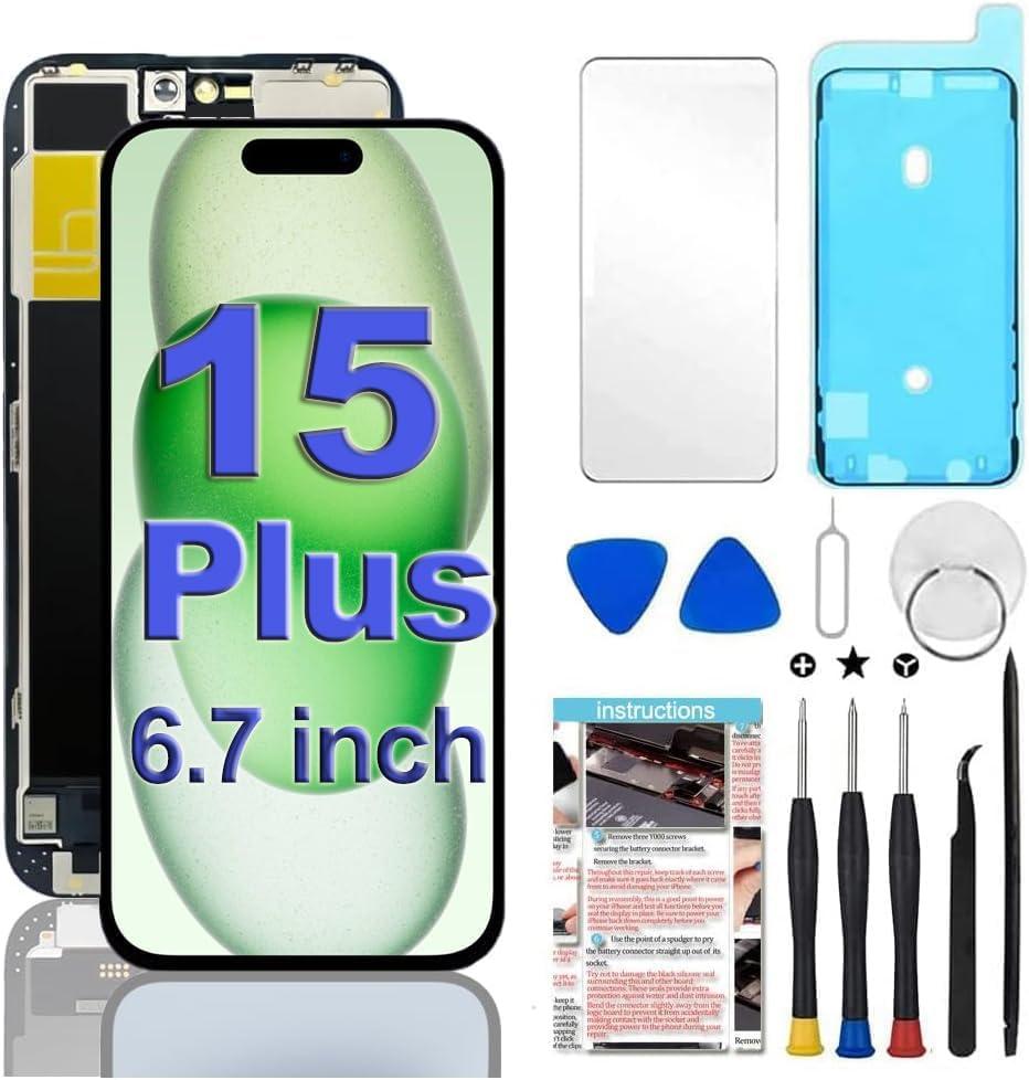 for iPhone 15 Plus Screen Replacement 6.7 inch, 3D Touch LCD Display Digitizer Assembly with Repair Tools - Compatible with iPhone 15 Plus (A2847, A3093, A3096, A3094) for iPhone 15 Plus Screen Replacement 6.7 inch, 3D Touch LCD Display Digitizer Assembly with Repair Tools - Compatible with iPhone 15 Plus (A2847, A3093, A3096, A3094)