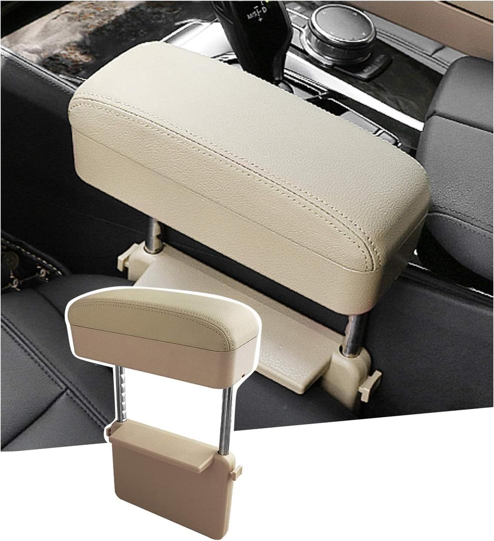 SKTU Auto Car Armrest Extender Support Elbow & Forearm Arm Wrist Rest Support Adjustable Height Comfort Pad Universal Fit for Most Car Models Center Console, Beige