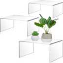 RattanView 3 Pcs Extra Large 12,11,10.25 Inch Acrylic Display Risers Clear Acrylic Shelf Riser Display Stands 5 mm Thick Rectangular for Collectibles Figures