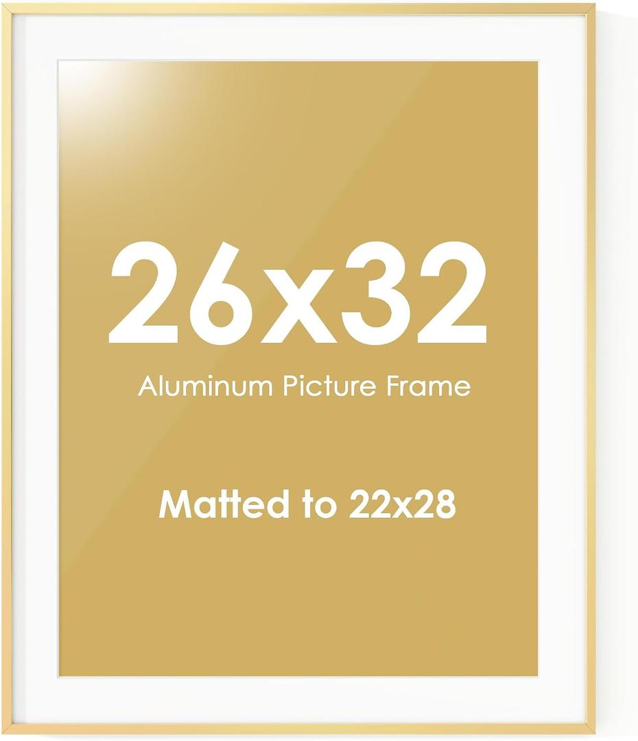 Fun Memories 26x32 Picture Frame, Metal Picture Frame Wall Mounting Horizontally or Vertically - Poster Frame Simple and Elegant Decor for Wall - 1 Pack - Gold
